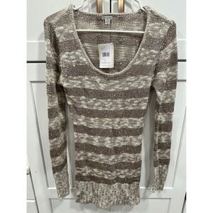 GUESS Knit Sweater Womens M Sequins Striped Scoop‎ Neck Long Sleeve Casual